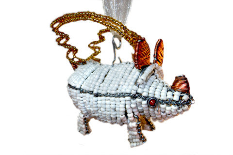 Ornament - Flying Rhino, Beaded, White