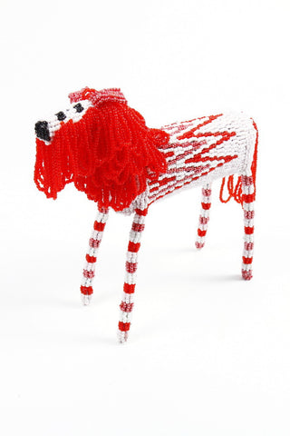 Red Beaded African Lion handcrafted in Africa