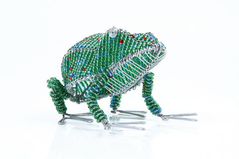 Medium & Small Green Beaded African Frog handcrafted in Africa