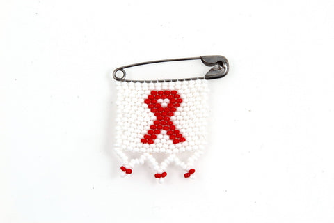 Pin - AIDS Ribbon, Beaded, Small