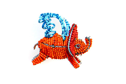 Ornament - Flying Elephant, Beaded, Multi-Colored