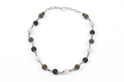 Necklace - Bauble, Black Silver and Bronze