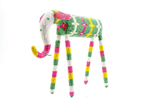Green and White African Beaded Elephant from South Africa