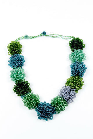 Necklace - Flowers, Beaded, Green