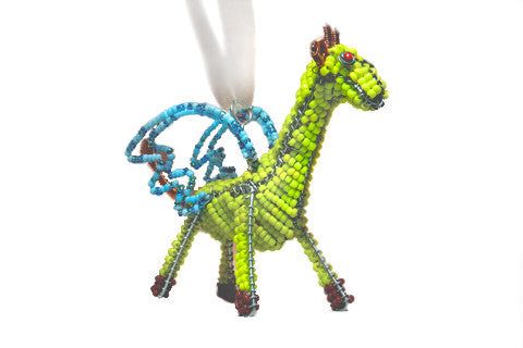 Ornament - Flying Giraffe, Beaded, Yellow